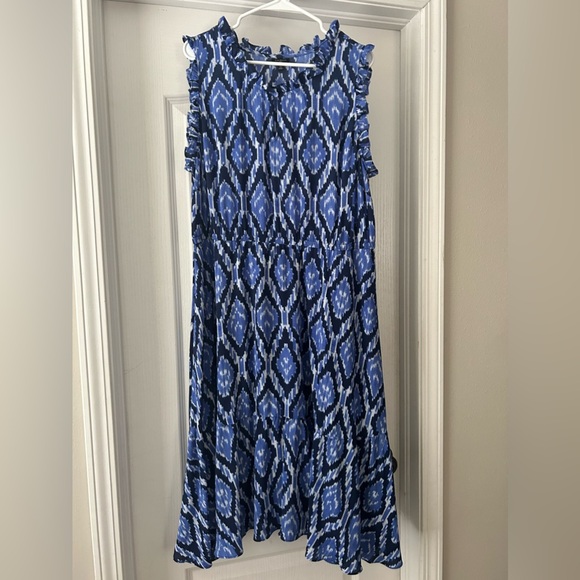 Talbots Plus Ruffle Trim Fit & Flare Cabana Ikat Sleeveless Dress Size 14W - Picture 3 of 3